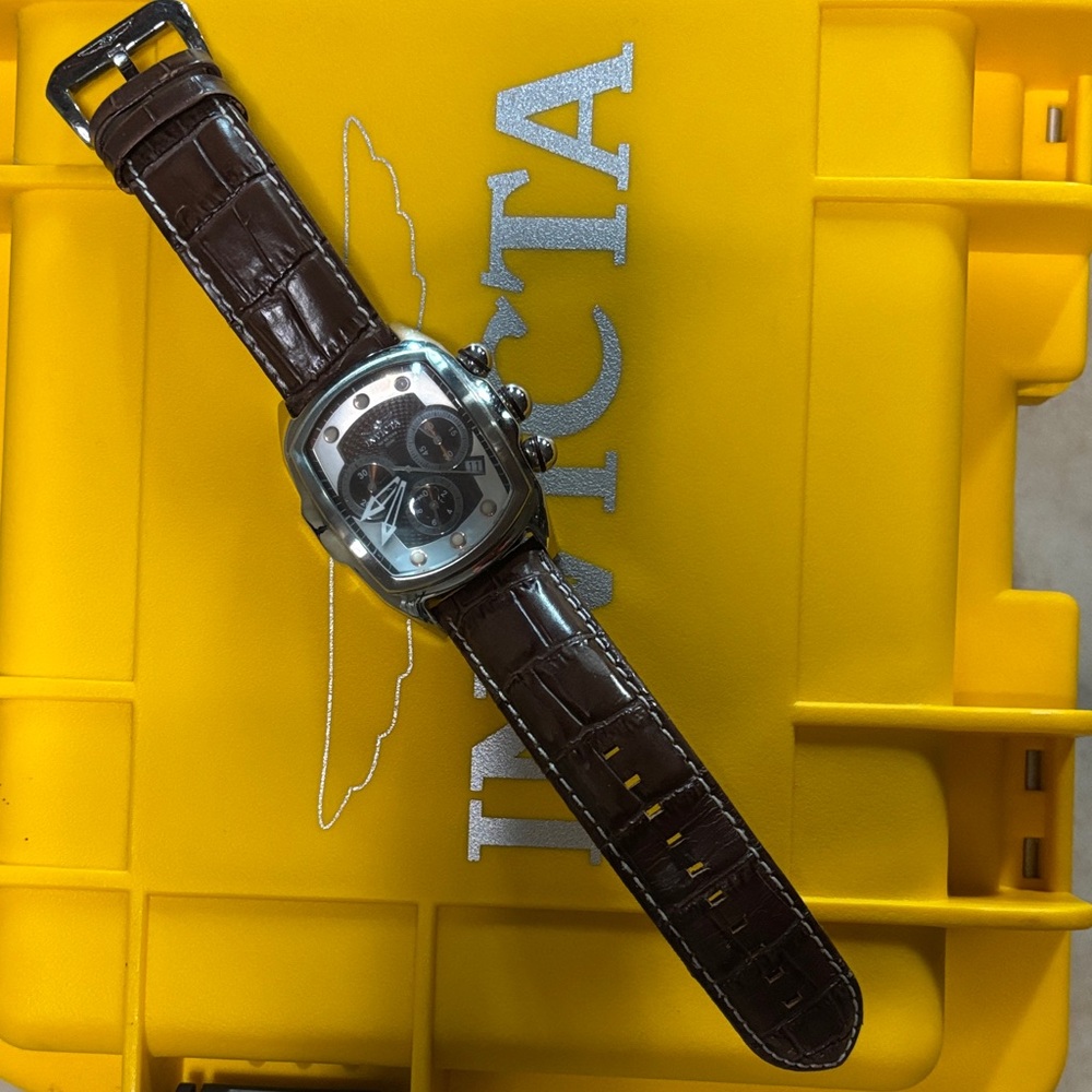Invicta Brown Leather Strap Watch with Silver Case